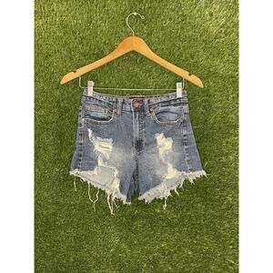 Kendall + Kylie "The Icon Short" High-Rise Cut-Off Denim Shorts - Blue - Sz 3/26